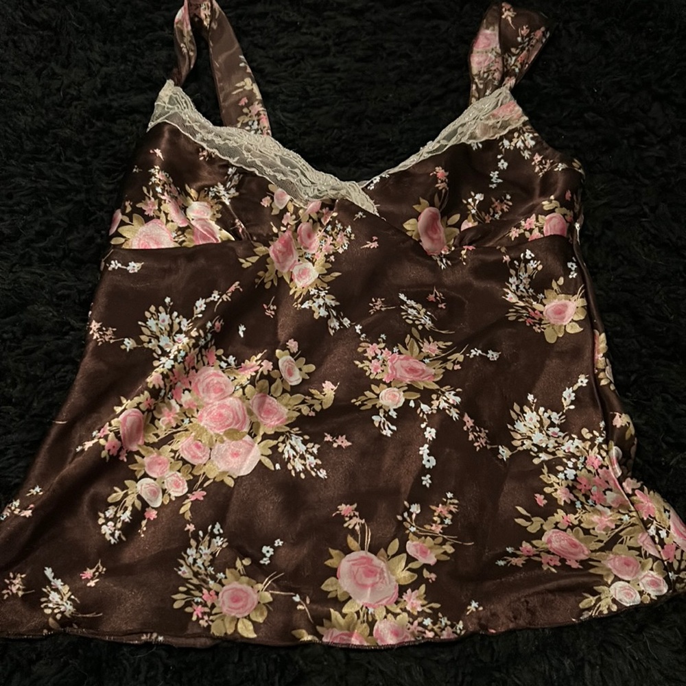 Silk brown floral pajama shirt